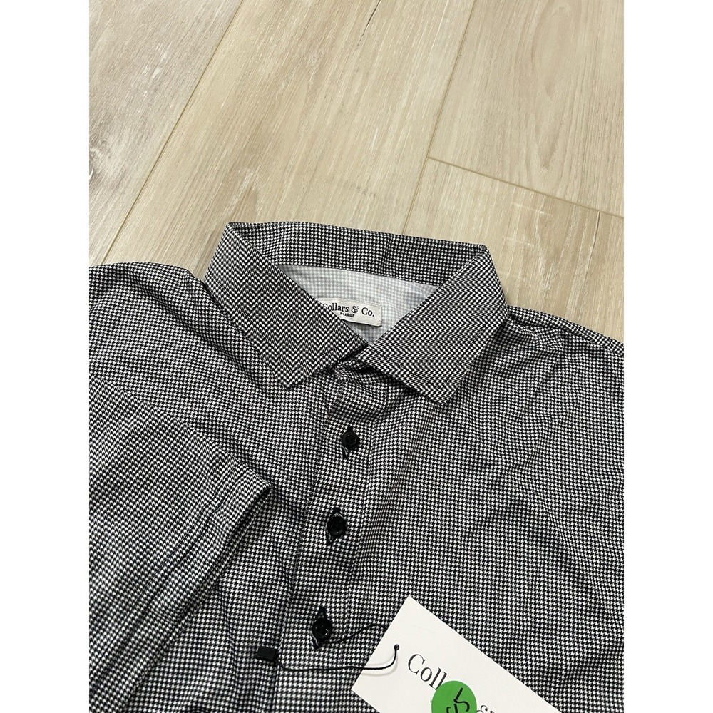Collars and Co  Polo Geometric Houndstooth Black AOP Pattern Size XL